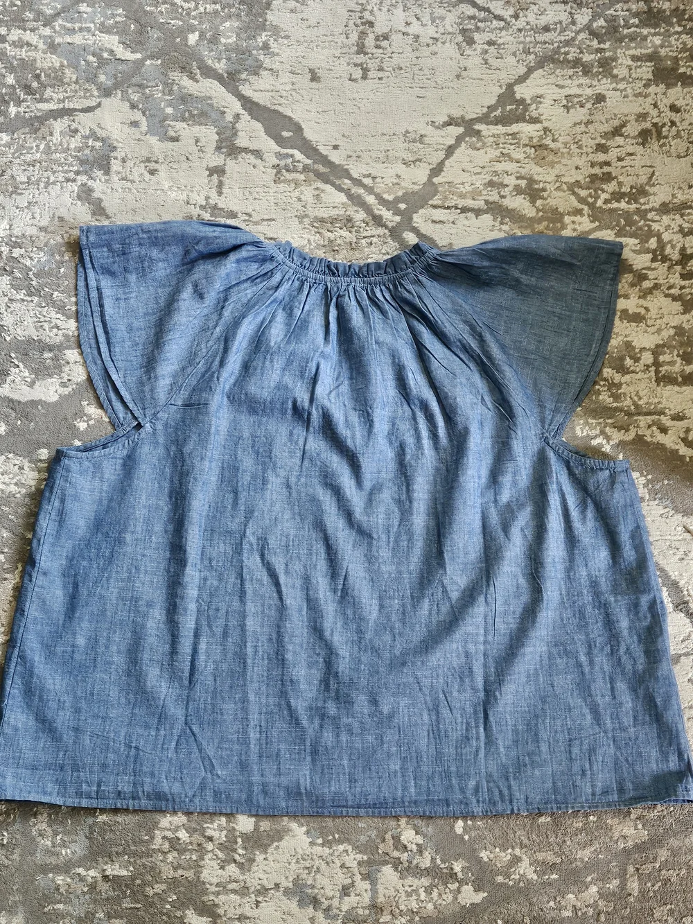 J. Crew Blue Chambray Ruffle-Neck Flutter - Slreve Top